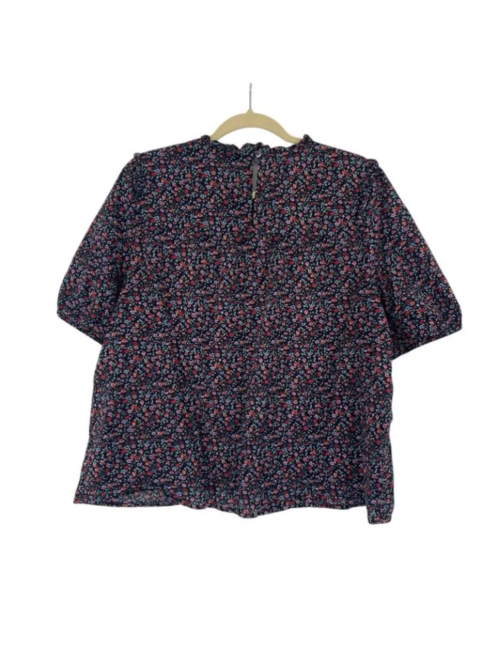 Madewell Size Large Puff-Sleeve Ruffle Top in Fieldwalk Floral Style #AK050